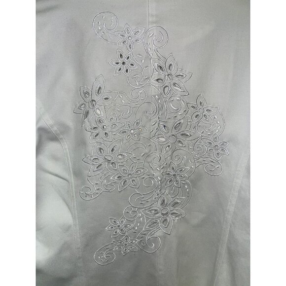 NEW! Susan Graver Women's White Denim Blazer Embroidered Cut Out Pockets Medium - Picture 6 of 11